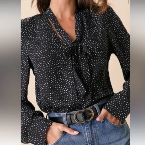 LULU’S | On The Spot Black Polka Dot‎ Button Up Top | Size Medium Women's - Picture 12 of 15